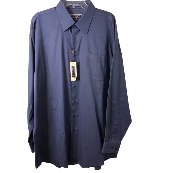 Roberto Villini NWT Non-Iron Travel Collection Blue Button-Up Shirt 18/36-37T - Picture 1 of 8